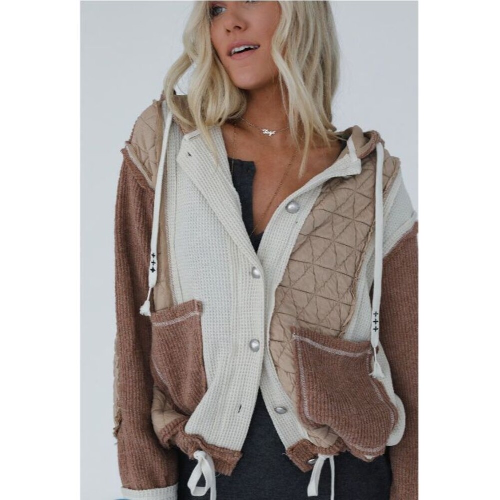 POL Women's Spring Jacket Oversized Small Comfy Patchwork Cord Quilt Leighton